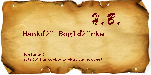 Hankó Boglárka névjegykártya